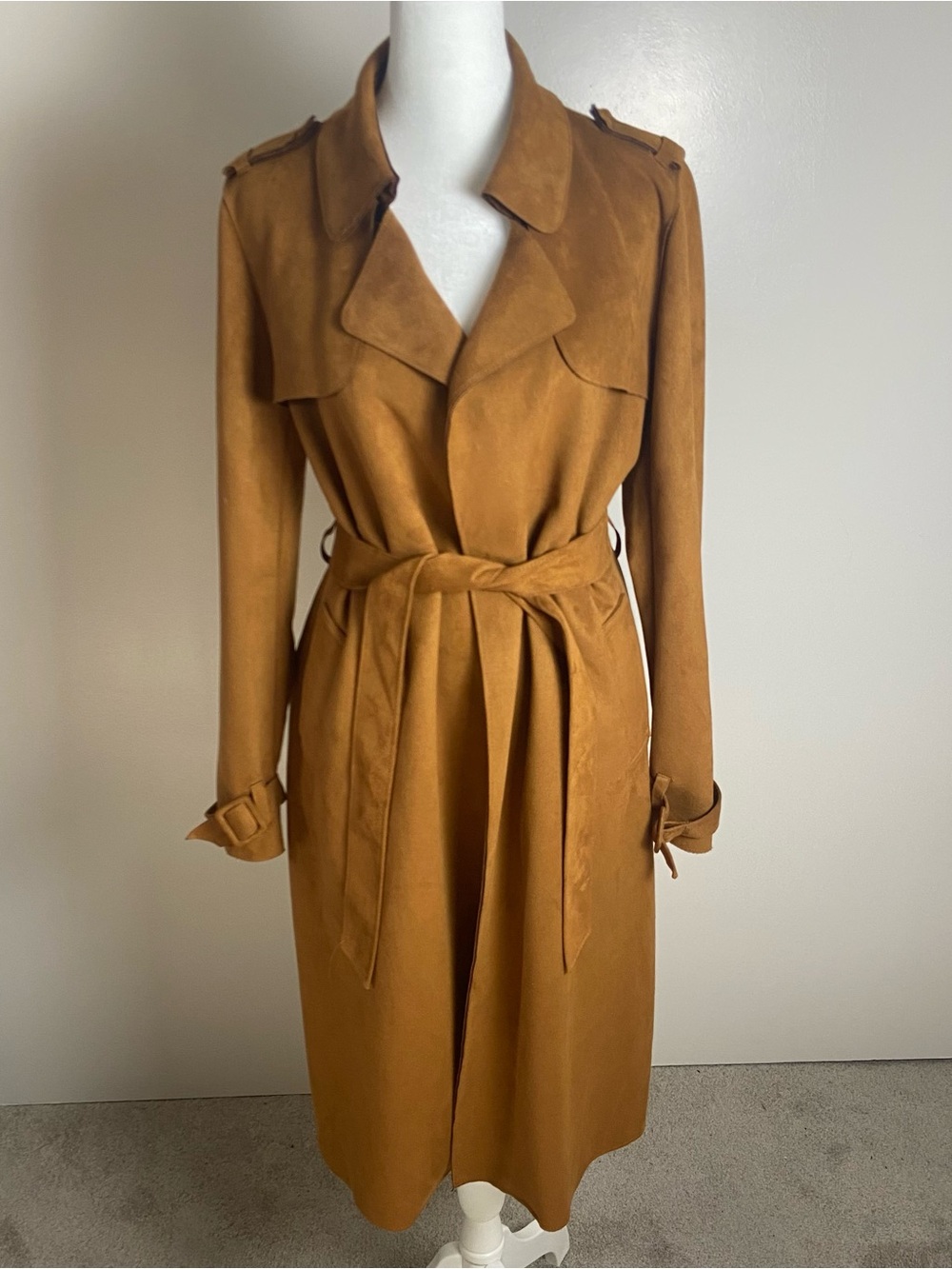 Forever 21 Women's Faux Suede Tan Trench Coat with Belt